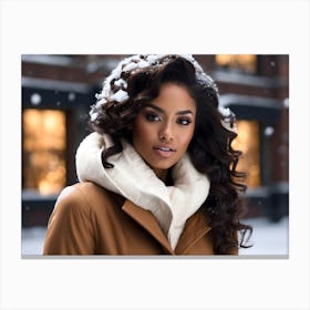 Beautiful African American Woman In Winter  Canvas Print