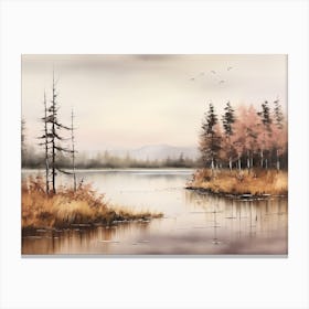 A Painting Of A Lake In Autumn 79 Canvas Print