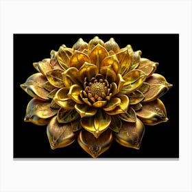 Golden 3d Lotus Flower Isolated On Black Background Canvas Print