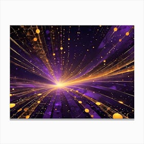 An Abstract Design Featuring A Swirling Vortex Of Glowing Golden Lines And Dots On A Purple Background Canvas Print