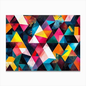 Vibrant Geometric Pattern with Colorful Triangles and Squares in Abstract Canvas Print