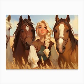 Three Horses In A Field Canvas Print