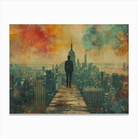 Urban Rhapsody: Collage Narratives of New York Life. Man On Ledge 1 Canvas Print
