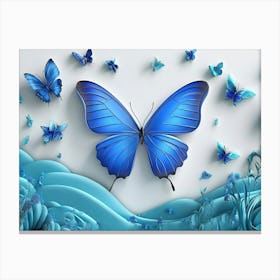 3d Modern Art With Blue Butterfly 1 Canvas Print