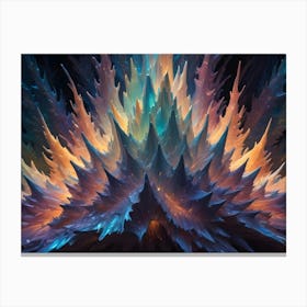 Intricate, Abstract Design With Colorful, Sharp Spiky Shapes Like A Crown Against A Black Background Canvas Print