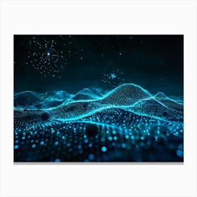 Abstract Digital Painting Portraying A Geometric Pattern Of Glowing Net Like Waves Traversing A Dot (2) Canvas Print