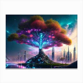 Cyber Tree Cityscape 2 Canvas Print
