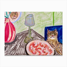 Cat At The Table 2 Canvas Print