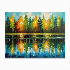 Colourful trees Reflections In The Water Canvas Print