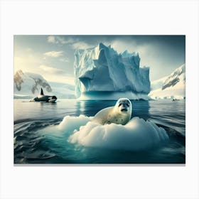 Orca whales And Seals at Antarctica 1 Canvas Print