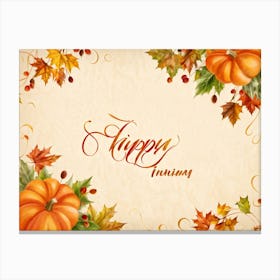 Calligraphy Of Happy Thanksgiving In Elegant Flowing Script Intertwined With Autumnal Motifs Suc (6) Canvas Print