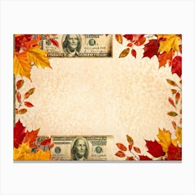 Autumn Themed Thanksgiving Frame Edges Adorned With Crimson Orange And Yellow Leaves Center Hold Canvas Print