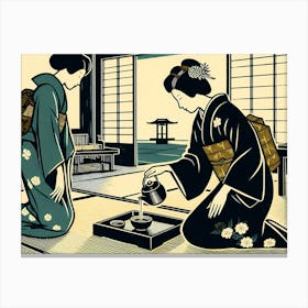 Geishas Preparing Tea - Drawing Canvas Print