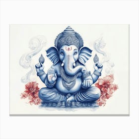 3d Pencil Sketch Drawing Of Indian God Ganesh Blue Tone Canvas Print