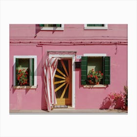 Cute Pink House In Burano, Italy  Canvas Print