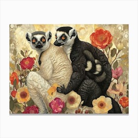 Floral Animal Illustration Lemur 1 Canvas Print