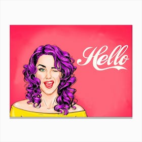 Pop Art Winking Girl With Text Canvas Print
