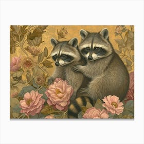 Floral Animal Illustration Raccoon 3 Canvas Print