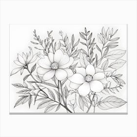 Black And White Drawing Of Flowers 2 Canvas Print