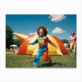 Child Runs In Front Of An Inflatable Tent Canvas Print