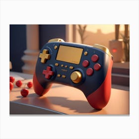 3d Illustration Of A Gaming Controller With A Blue, Red, And Gold Color Scheme Canvas Print