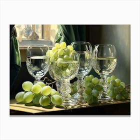 Wine Glasses With Grapes Canvas Print