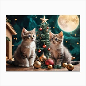 Christmas Kittens under Full Moon Canvas Print