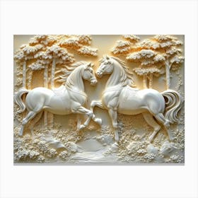 3d Relief Two Horse In Forest Art With Intricate Details And Elegant Design 2 Canvas Print