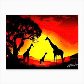Serengeti Sun - Giraffes At Sunset Canvas Print
