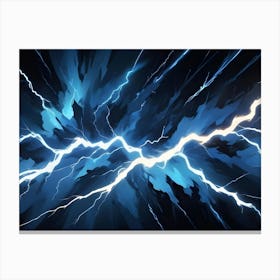 Abstract Blue Lightning Bolts On A Black Background 2 Canvas Print