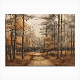 A Painting Of Country Road Through Woods In Autumn 68 Canvas Print
