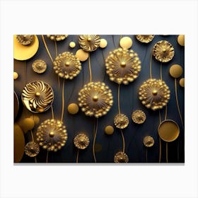 3d Golden Dandelion Flowers, Circles Simple Golden Circles Canvas Print