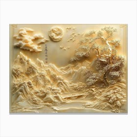 3d Chinese Landscape Golden 1 Canvas Print