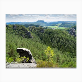 Sandstone rocks and green forest in the Saxon Switzerland National Park Canvas Print