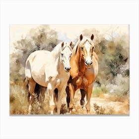 Horses Painting In Andalusia, Spain, Landscape 1 Canvas Print