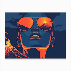 Woman With Sunglasses And A Volcano Canvas Print