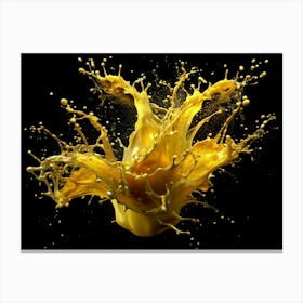 Dynamic Yellow Liquid Splash On Black Background 1 Canvas Print