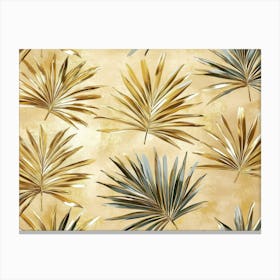 Palm Leaves In Gold Art Texture Natural Beige Colors 3d Design Seamless Pattern Abstract Stampe su tela