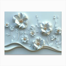 3d White Background With Golden Jewelry And Flower 1 Canvas Print