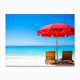 Red Umbrella On The Beach Canvas Print