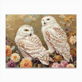 Floral Animal Illustration Snowy Owl 3 Canvas Print