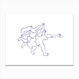 Two Women Running Canvas Line Art Print