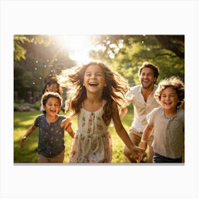 Happy Family In The Park Canvas Print