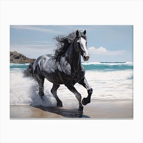 A Horse Oil Painting In Flamenco Beach, Puerto Rico, Landscape 1 Canvas Print
