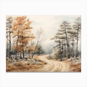 A Painting Of Country Road Through Woods In Autumn 12 Canvas Print