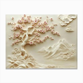 3d Beautiful Sakura Tree And Mountain Canvas Print