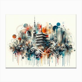 Watercolor Skyline Tokyo 1 Toile