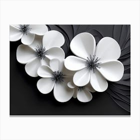 3d Look White And Black Circle With White Flower Design 1 Canvas Print