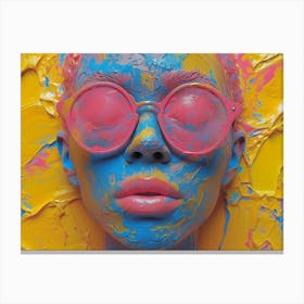 Psychedelic Portrait: Vibrant Expressions in Liquid Emulsion Woman With Pink Sunglasses Canvas Print