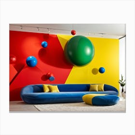 Abstract Geometric Shapes Flowing Across A Wall With Balls In Primary Colors Red Green Blue And Canvas Print